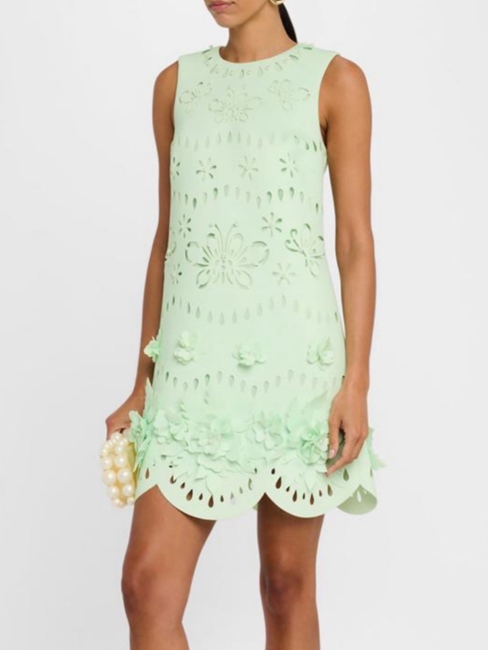 Badgley Mischka Mint Green Laser-Cut Floral Shift Dress